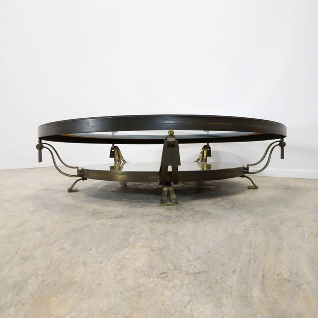 1950s Attributed to Arturo Pani Brass and Glass Circular Table with Vintaged Mirror Shelf For Sale - Image 10 of 18