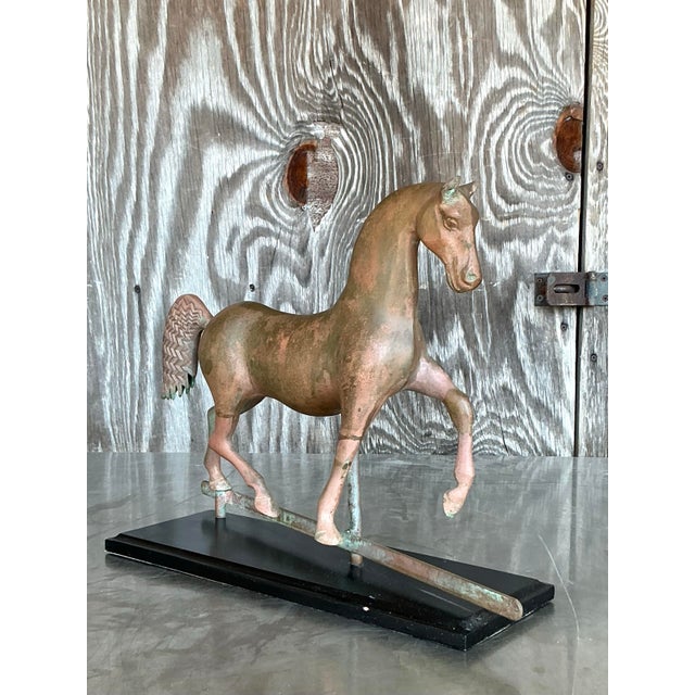 Vintage Boho Patinated Copper Horse Weathervane For Sale - Image 4 of 10