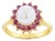 Freshwater Pearl & Ruby Halo Ring 14k Yellow Gold, Size 3 For Sale