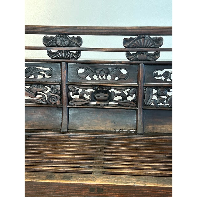 Large Antique 66.125”l Shanxi Carved Wood Bench For Sale - Image 10 of 13
