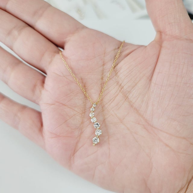 3/4 CT. Diamond Journey Necklace 14k Yellow Gold 16" For Sale - Image 4 of 5