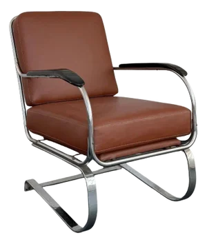 1940s Machine Age Leather and Chrome Lounge Chair by Kem Weber