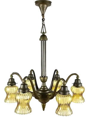 Large Art Deco Bronze Chandelier, 1920s