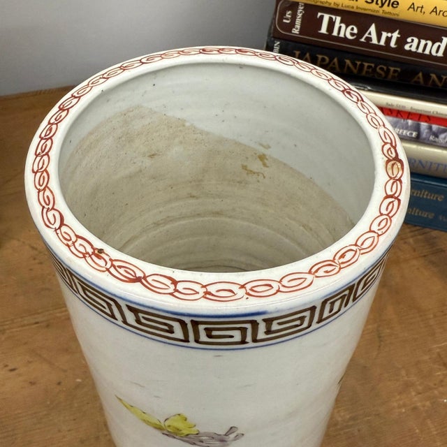 Cylindrical Ceramic White Vase with Deer Design For Sale - Image 4 of 12