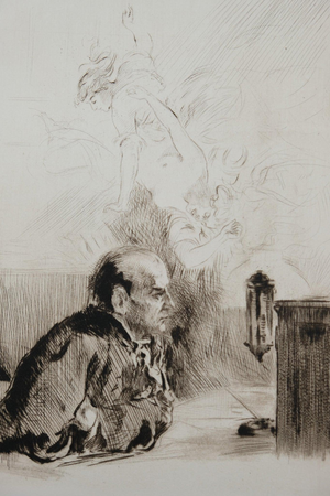 Alméry Lobel-Riche, Homme pensif, Etching