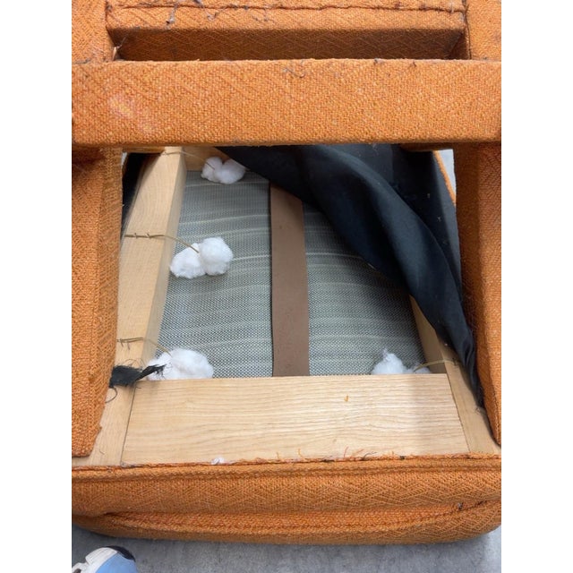 Pair of 1970s Billy Baldwin Style X-Base Ottomans in Original Orange Herringbone Upholstery For Sale In Philadelphia - Image 6 of 9