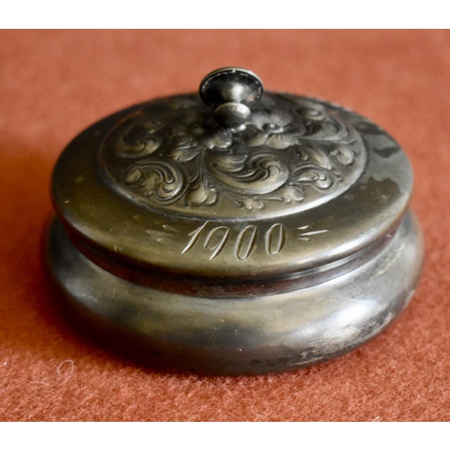Antique : (circa 1900s) Trinket Box has an Art Nouveau Style. Made of Silver Plate. Engraved - Brewmasters. The...