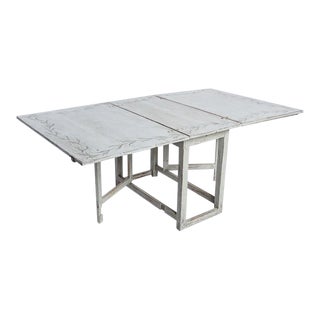 Antique White Swedish Country Dining Table With Painted Botanical Motif For Sale