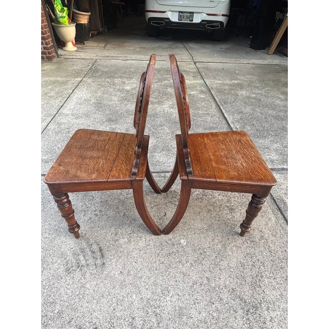 Pair of Early 19th Century English Regency Oak Hall Chairs With Carved Backs For Sale - Image 14 of 18