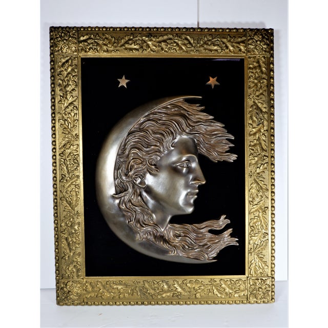 Antique 1900s Cast Bronze Woman’s Face in Crescent Moon Plaque90 For Sale - Image 9 of 9