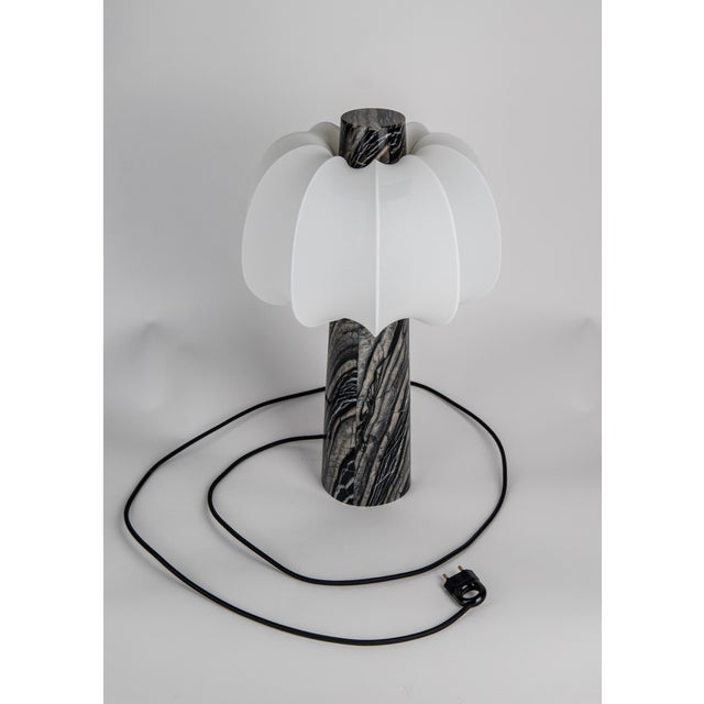 Andorra, Art Deco style Table Lamp, Marble, Stretch Fabric, Grenadilla Black, W300xH470mm, 3xG9 This piece has an...