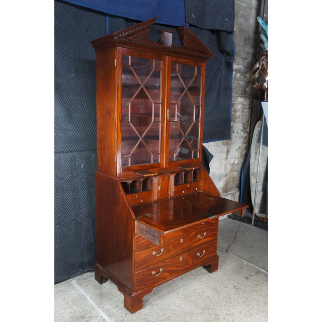 Wood Antique Late 18th Century George III Mahogany Bureau Secretary Desk & Bookcase For Sale - Image 7 of 18