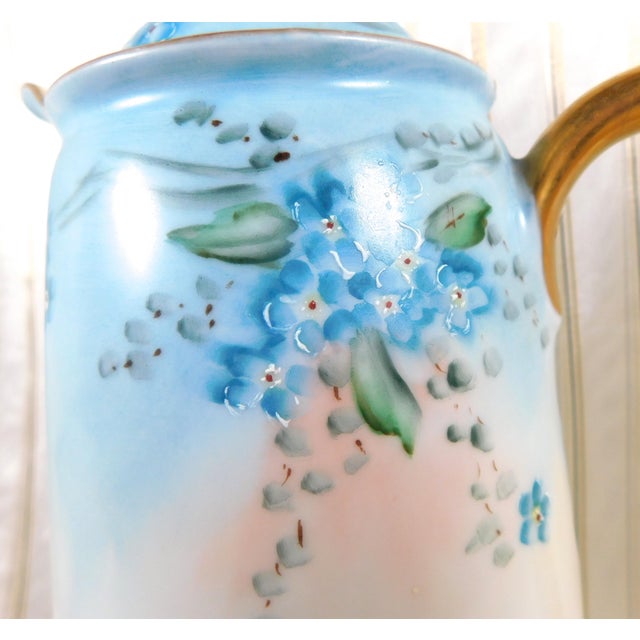 1960s 1960s Signed White Chocolate Pot Coffee Pot With Hand Painted Flowers For Sale - Image 5 of 11