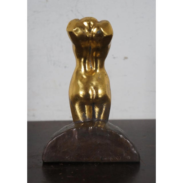 Antique Early 20th Century McClelland Barclay Gilded Bronze Neoclassical Nude Figural Bust Statue For Sale - Image 4 of 12