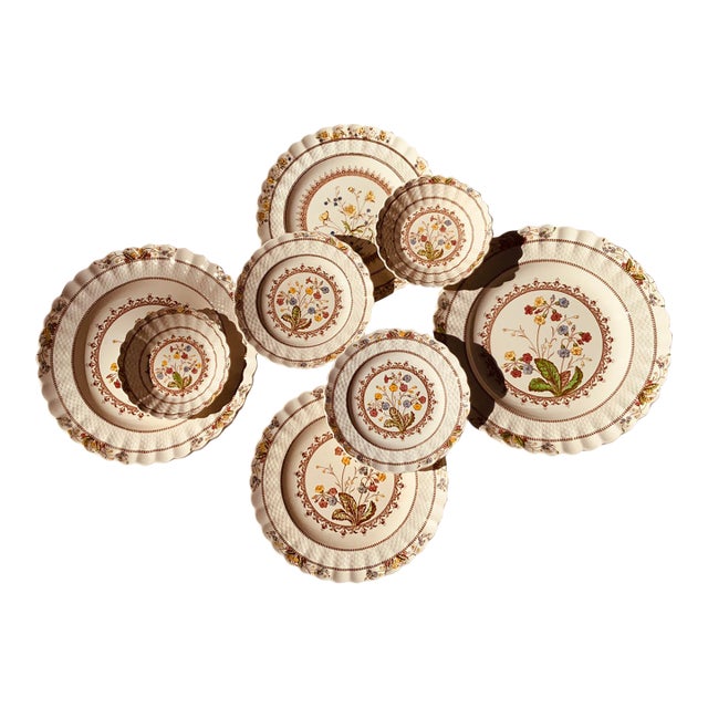 1930s Copeland Spode Cowslip Bone China Dinnerware Set, 8 Pieces For Sale