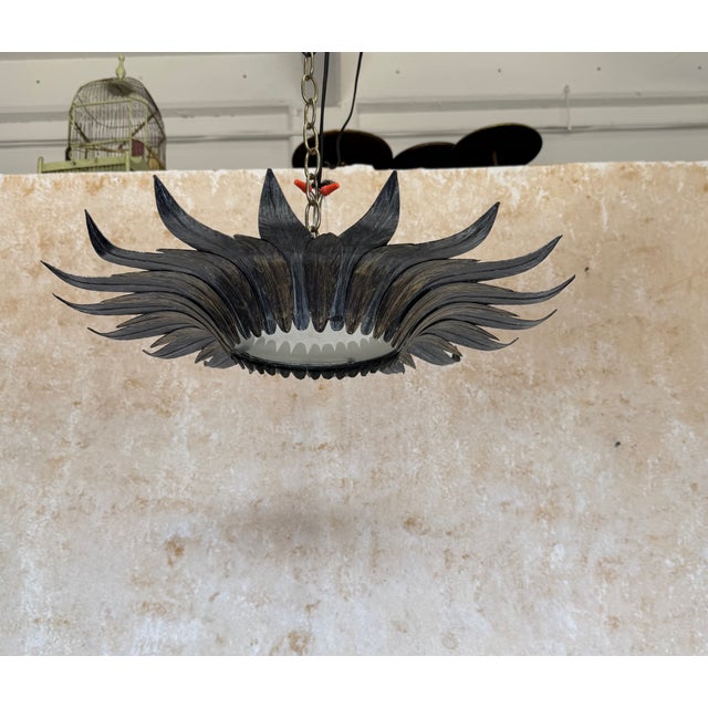 Spanish 1950s Sunburst Leaf Ceiling Fixture With Frosted Glass For Sale - Image 10 of 14