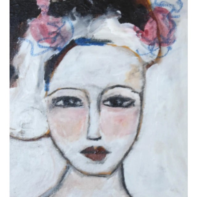 Chic French Woman Portrait Painting by Ruth Arenz Including the Antiqued Gold Wood Frame For Sale In Los Angeles - Image 6 of 8