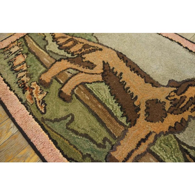 Gray Unique Gray and Light Pink Color With Animalia Design Vintage Pictorial American Hooked Rug For Sale - Image 8 of 9