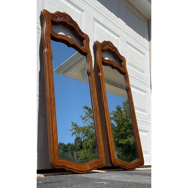 French Provincial Pair of Vintage Drexel Heritage French Provincial Fruitwood Carved Mirrors, 1970s For Sale - Image 3 of 12