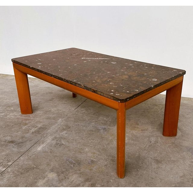 Modernist Fossil Marble Coffee Table with Wooden Base, 1970s For Sale - Image 9 of 10