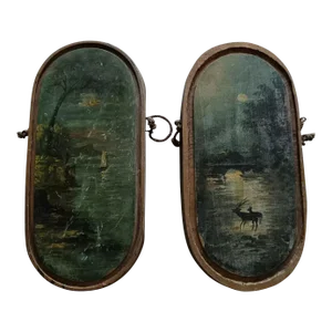 19thc French Antique Signed Oil on Board Paintings / Wall Art Set of 2