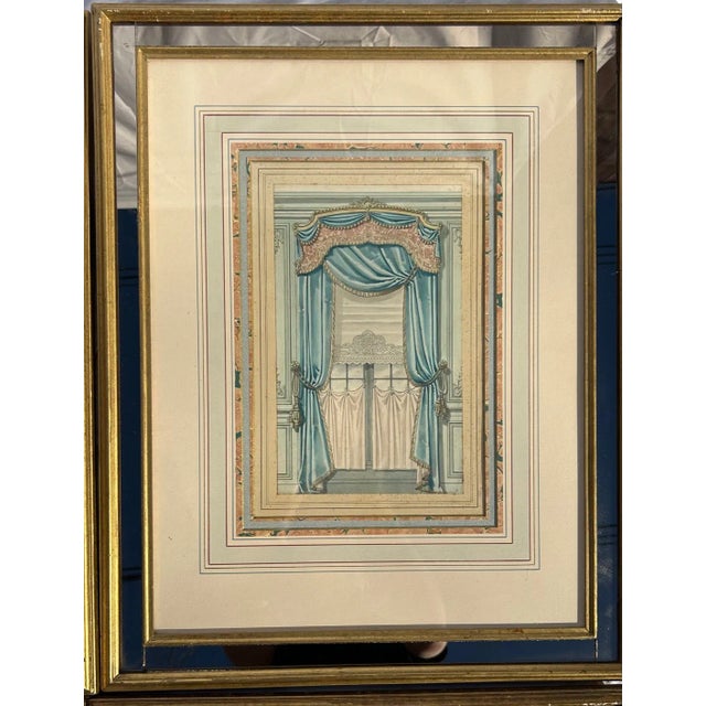 Late 19th Century Set of Six Hand Tinted Framed Drapery Designs For Sale - Image 5 of 11