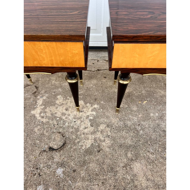 Mid-Century Modern Mid-Century Modern 1950's Macassar / Burl Wood Pair of Nightstands For Sale - Image 3 of 12