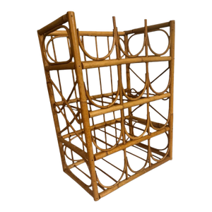 Vintage Bent Rattan Bamboo 12-Bottle Wine Rack - Coastal Boho
