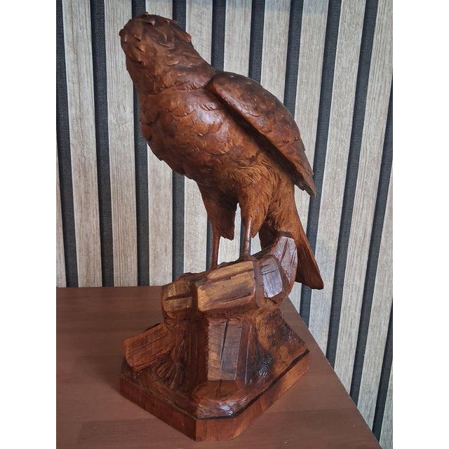 Brienz Swiss Woodcarvers, Eagle Sculpture, 1920s, Glass and Wood For Sale - Image 13 of 18