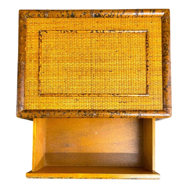 British Colonial Tortoiseshell Bamboo Chest & Nightstand, China Export, C. 1970s For Sale