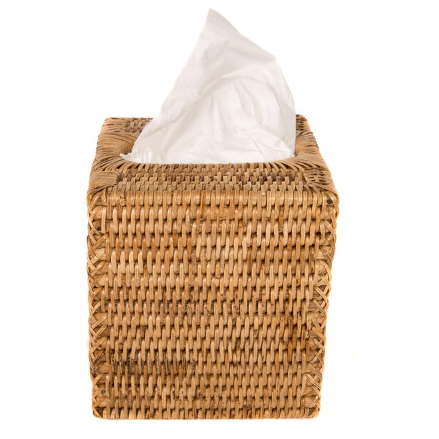 Boho Chic Artifacts Rattan Column Tissue Box For Sale - Image 3 of 4