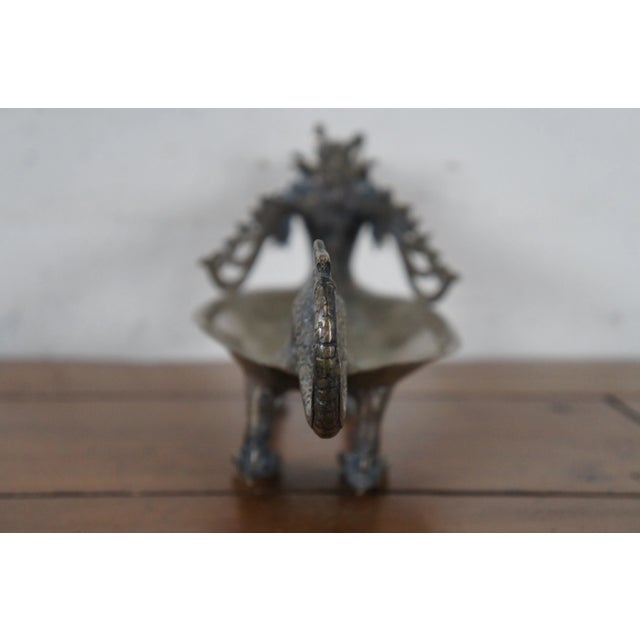 Vintage Bronze Sculptural Chinese Dragon Centerpiece Serving Tray Bowl Compote For Sale - Image 4 of 12