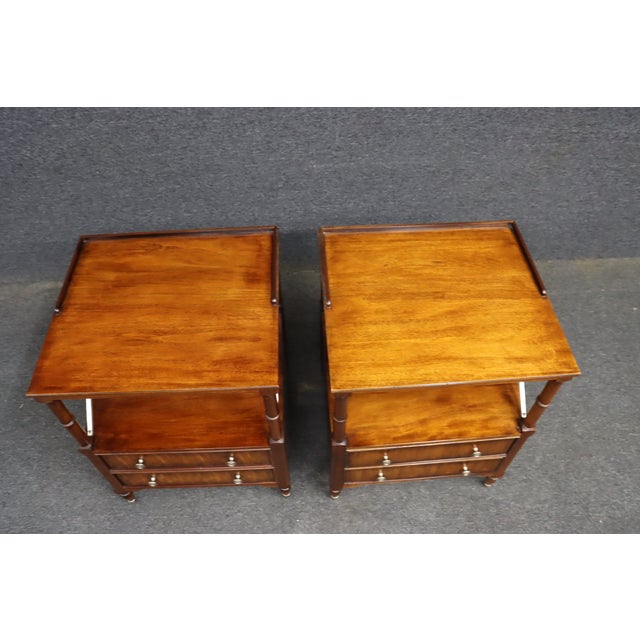 Late 20th Century Pair of Ethan Allen Mahogany Bedside Tables With X-Form Supports For Sale - Image 5 of 13