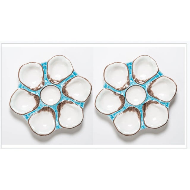 2020s Turquoise Ceramic Oyster Plates - a Pair For Sale - Image 5 of 5