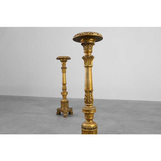 19th Century Giltwood Pedestals with Plaster Decoration, France, Set of 2 For Sale - Image 4 of 16