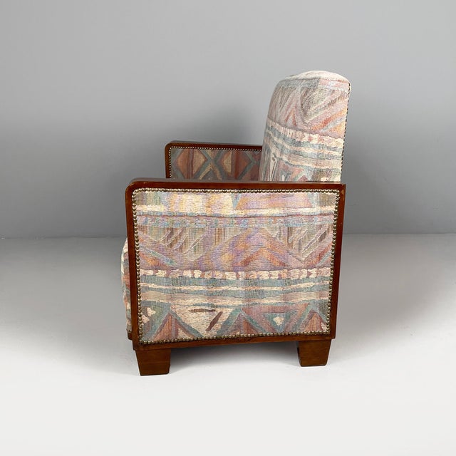 Art Deco Italian Sofa in Fabric with Geometric Pattern and Wood, 1930s For Sale - Image 4 of 16