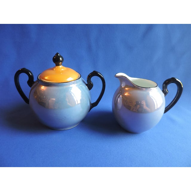 Circa 1930's Bavarian German Porcelain Lusterware 17 Piece Tea Set Blue