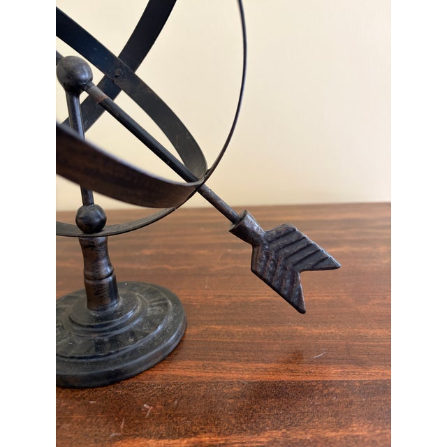 Metal Late 20th Century Bronze Iron Armillary Globe Sculpture – Traditional Landscape & Garden Decor For Sale - Image 7 of 10