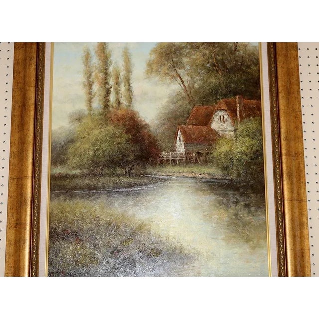 Vintage House on the Lake Landscape Oil Painting Unsigned For Sale In New York - Image 6 of 6