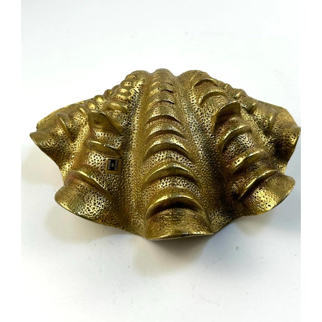 Metal Sculptural Brass Shell Trinket Bowl With Fluted Edges For Sale - Image 7 of 11