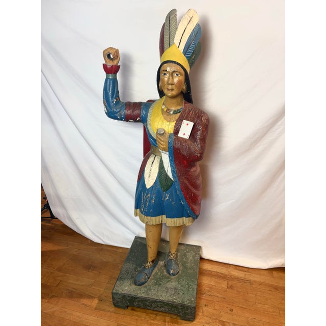 Blue Vintage Hand-Carved Wood Cigar Store Figure – Americana Folk Art For Sale - Image 8 of 13
