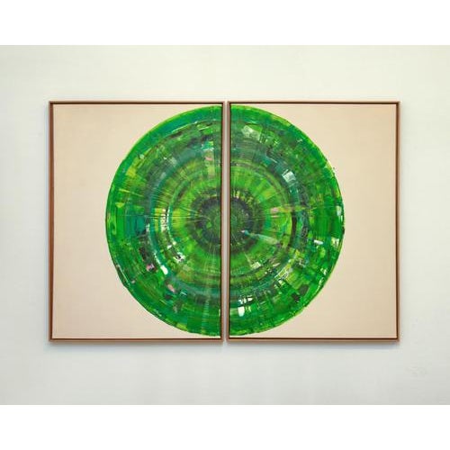 Contemporary Bernhard Lang, Green Circle Diptych I, Paintings on Canvas, Framed For Sale - Image 3 of 13