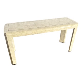 Postmodern Polished Tessellated Stone Console Table With Brass Inlay For Sale
