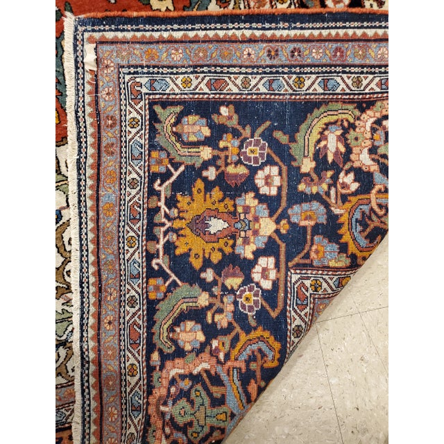 20th Century Antique Farahan Sarouk Rug, Handmade Oriental Rug, Rusty Red Navy Blue Very Fine Detail For Sale - Image 4 of 12