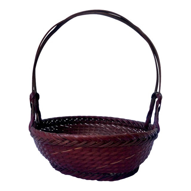 Antique Caned Wicker Flower Basket For Sale