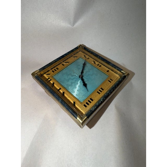 Antique Swiss Art Deco Travel or Desk Clock With Guilloché Enamel For Sale - Image 9 of 15