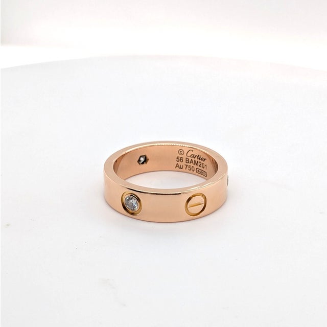 Early 21st Century Cartier "Love" Ring With Three Diamonds in 18k Rose Gold - Size 7.5 For Sale - Image 5 of 8