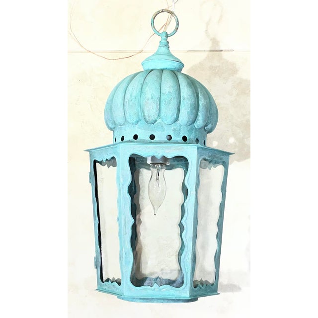 Solid Brass Antique Hexagonal Hanging Lantern / Pendant Light - 19”h X 9”.5 W For Sale - Image 18 of 18
