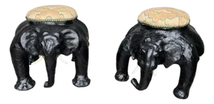 Leather Wrapped Elephant Footstools, Pair
