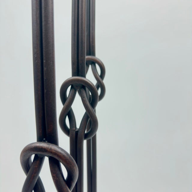 Black Hand Forged Iron Candelabra Set of 3 (82-102cm) Antique Copper Double Stem with Hercules Knot and Arched Base For Sale - Image 8 of 11
